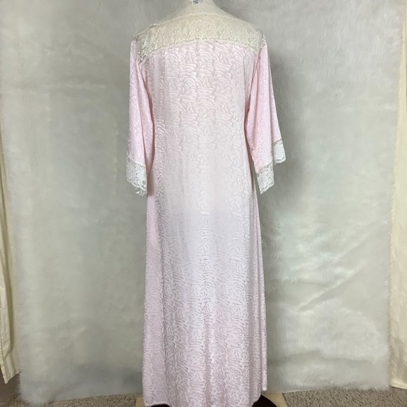 Vintage 1970s Christian Dior Miss Dior Pink Jacquard And Ivory Lace Robe S - Picture 5 of 7